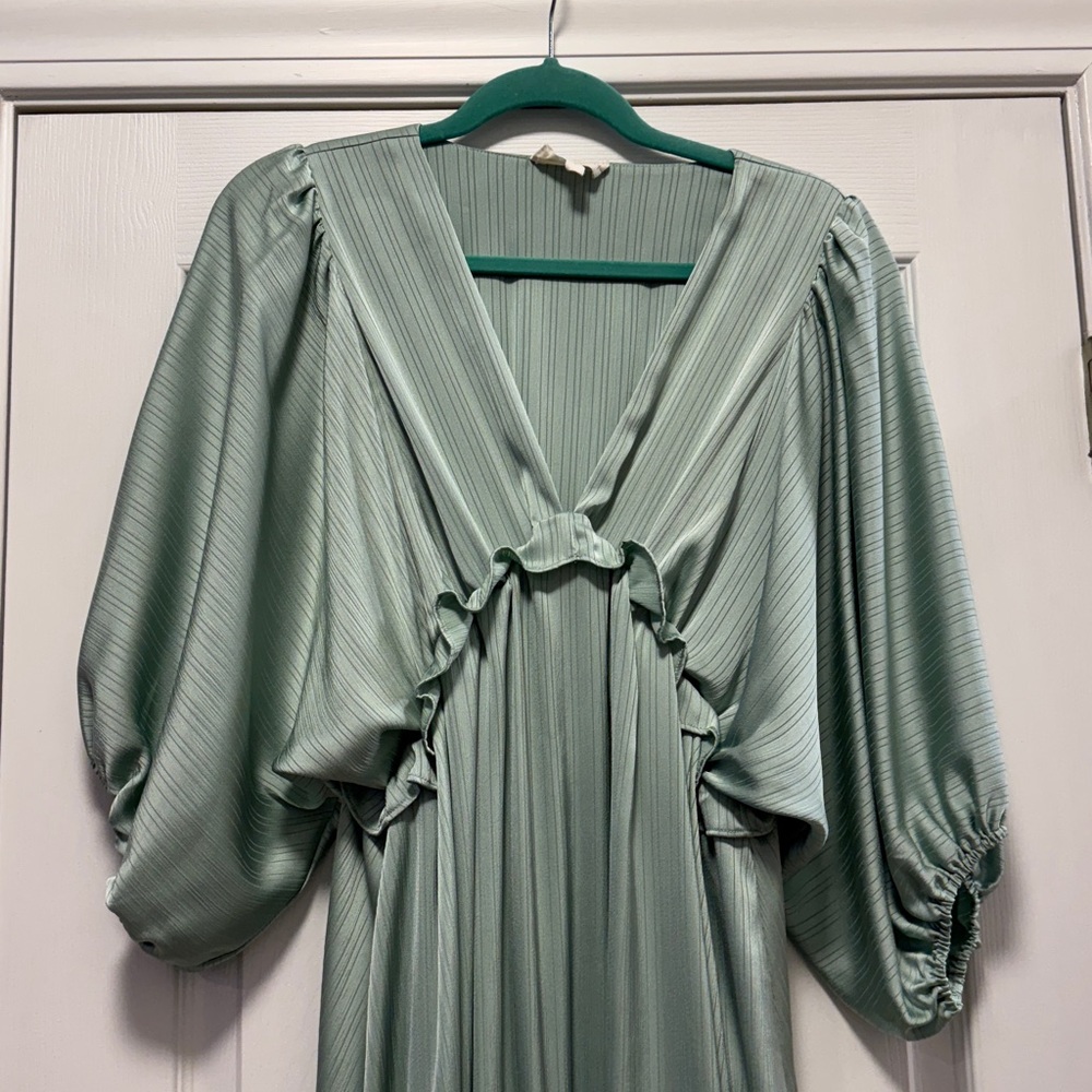 Pink Blush Maternity Mint Striped Ruffle Accent Tiered Maxi Dress in Mint - Picture 2 of 9